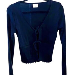 Urban Nation Long Sleeve  Black 100% Cotton  double  Tie-Front Top / shrug